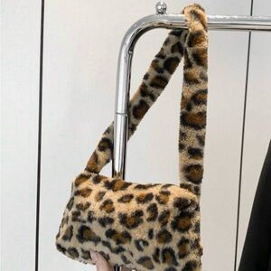 Brown and Black Leopard Print Shoulder Bag